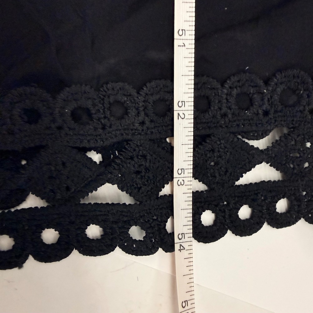 Elan Black Crochet Lace Trim Tiered Maxi Dress Halter V-Neck Tassel Accent Large - Picture 8 of 13